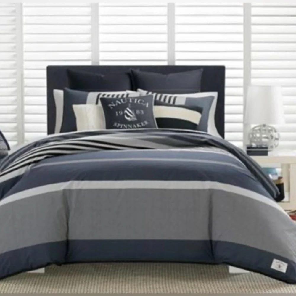 Nautica Rendon Cotton Grey Duvet Cover Set Queen